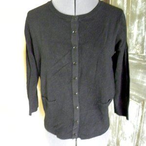 Full Snap 3/4 Sleeves Black Sweater